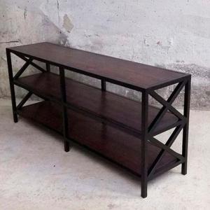 Консоль пристенная с полками в стиле Loft (металл, дуб) R43-715